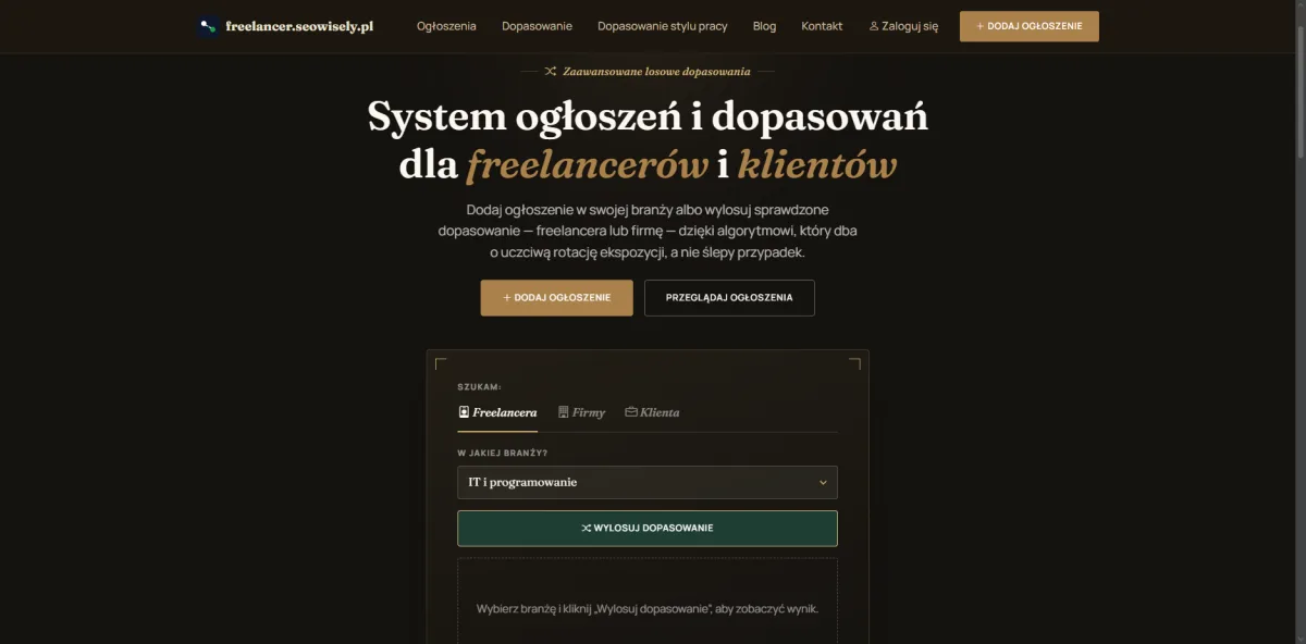 System Ogłoszeń, niestandardowy projekt oferujący możliwości dodawania ogłoszeń, zawierający inteligentny algorytm dopasowania b2b.